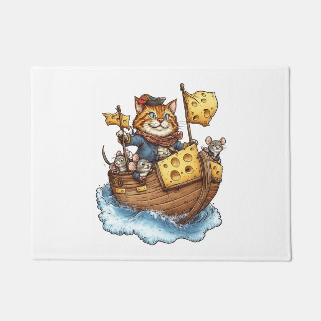 Captain Meowbeard – Funny Pirate Cat Graphic Doormat (Front)