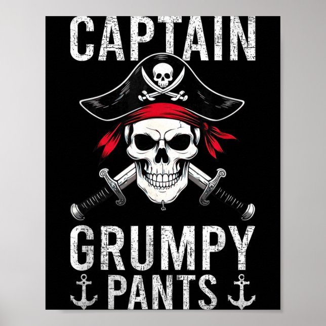 Captain Mpy Pants Rate Humour Skull Graphic  Poster (Front)