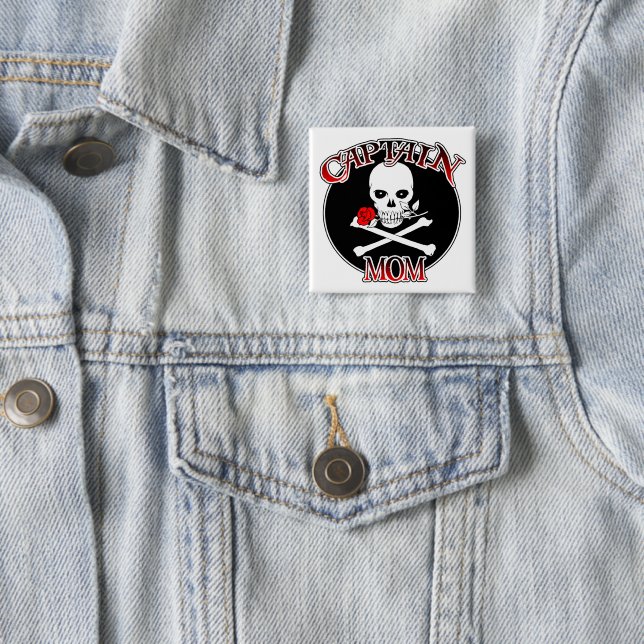 Captain Mum (Rose)Button 15 Cm Square Badge (In Situ)