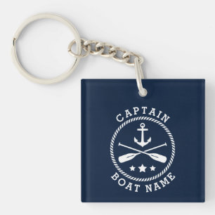 Captain Name Anchor Oars Stars Photo Back Key Ring
