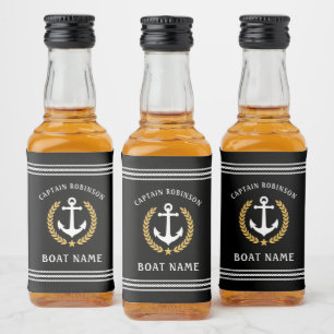 Captain Name And Boat Anchor Gold Laurel Mini Liquor Bottle Label