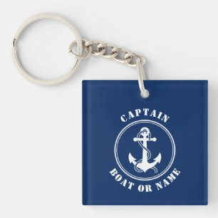 Captain Name Boat Anchor Rope Photo Back Navy Key Ring