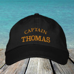 CAPTAIN "name" embroidered baseball cap / gold<br><div class="desc">Embroidered Hats: Classic golden / black fashion baseball cap with text "CAPTAIN" & your "name" for the worlds best captain,  boat master,  ship guru / holiday hats</div>