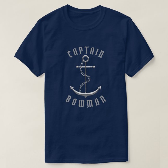 Captain Name Nautical Anchor Custom Name Boat T-Shirt (Design Front)