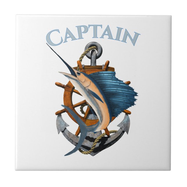 Captain Nautical Anchor Deep Sea Fishing Ceramic Tile (Front)