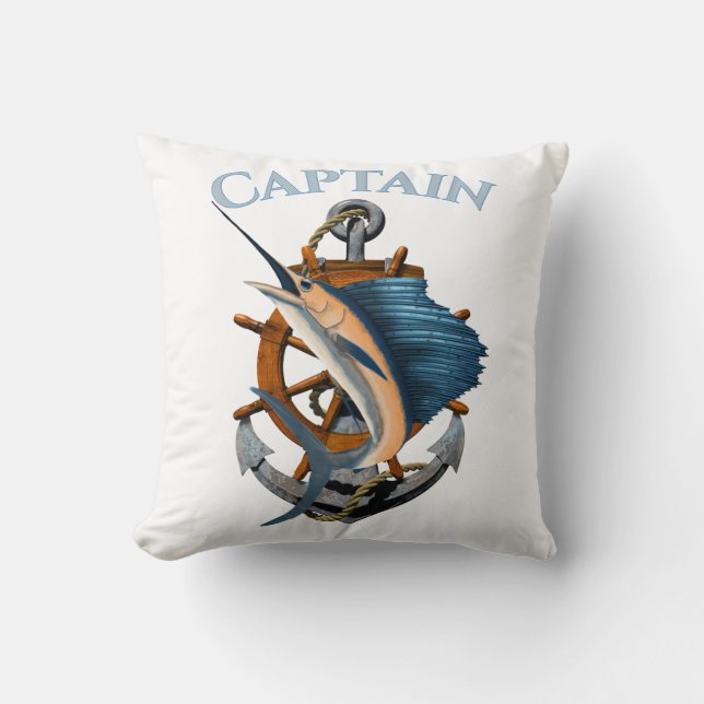 Captain Nautical Anchor Deep Sea Fishing Cushion (Front)