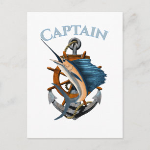Captain Nautical Anchor Deep Sea Fishing Postcard