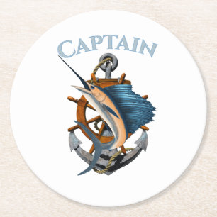Captain Nautical Anchor Deep Sea Fishing Round Paper Coaster