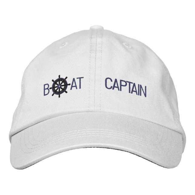 Captain Nautical Ship Wheel Custom Boating Embroidered Hat (Front)