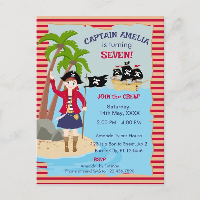 Captain of the Pirate Ship Birthday Party Invitation Postcard (Front)