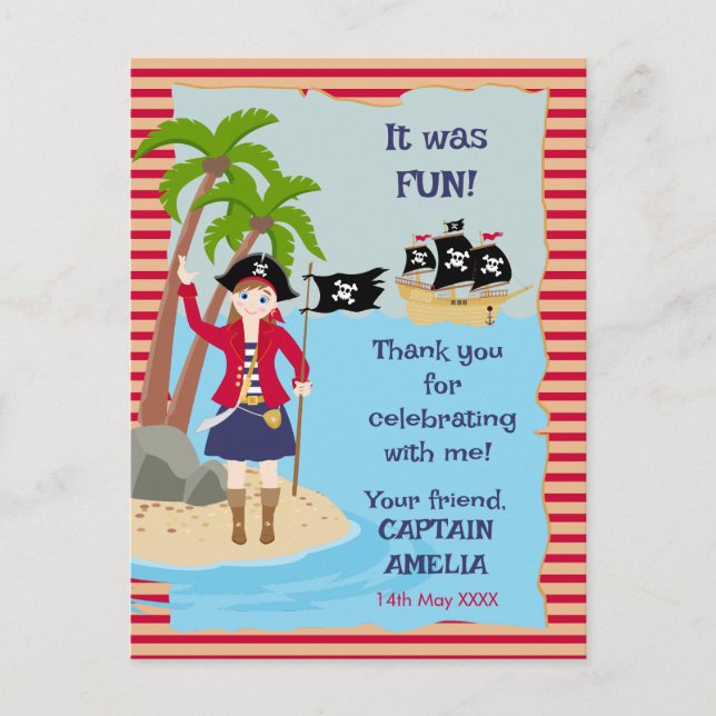 Captain of the Pirate Ship Birthday Party Invitation Postcard (Front)