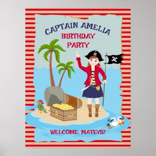 Captain of the Pirate Ship Birthday Party Poster (Front)
