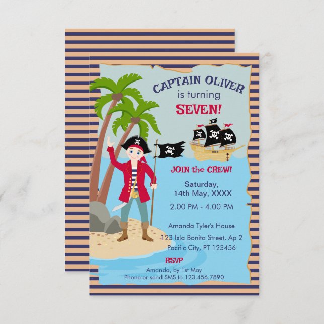 Captain of the Pirate Ship Birthday Party Thank You Card (Front/Back)