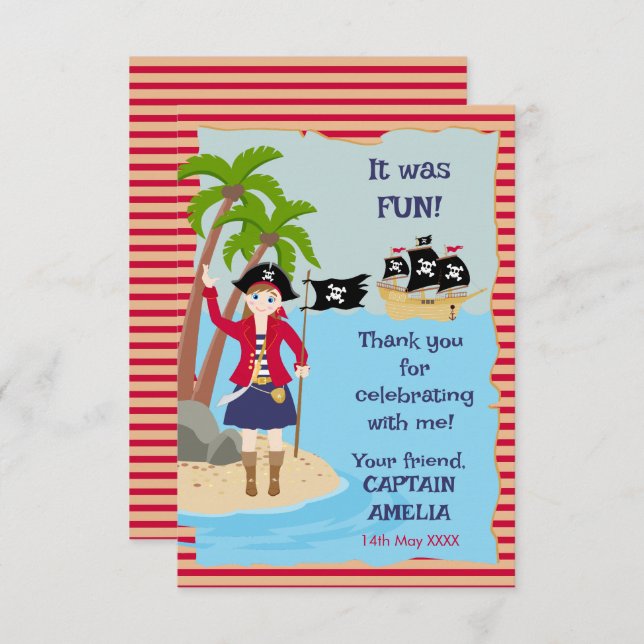 Captain of the Pirate Ship Birthday Party Thank You Card (Front/Back)