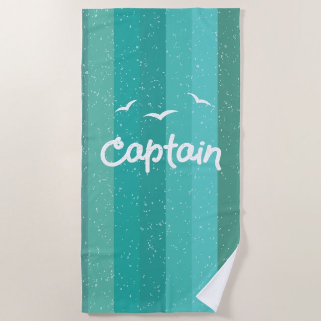 Captain of the Ship Nautical Blue Striped Sailing Beach Towel (Front)