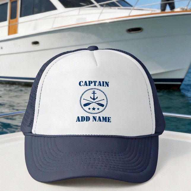 Captain or Boat Name Nautical Anchor & Oars Trucker Hat (Creator Uploaded)