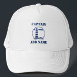 Captain or Boat Name Nautical Lighthouse Trucker Hat<br><div class="desc">Nautical Lighthouse with Personalized Captain or Boat Name Hat.</div>
