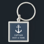 Captain or Boat Name Nautical Vintage Anchor Blue Key Ring<br><div class="desc">A Custom Nautical Vintage Anchor with Your Personalized Captain Title or other Rank and Your Name or Boat Name on a Stylish Navy Gray Blue and Silver Keychain.</div>
