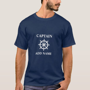 Captain or Boat Name Ships wheel Helm Navy Blue T-Shirt