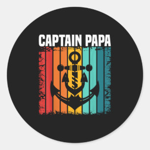 Captain Papa Pontoon Lake Sailor Fishing Boating Classic Round Sticker