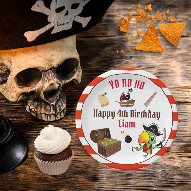 Captain Parrot Treasure Pirate Boy's Birthday  Paper Plate (Creator Uploaded)