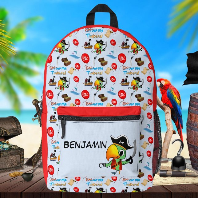 Captain Parrot Treasure Pirate Personalised Printed Backpack (Creator Uploaded)