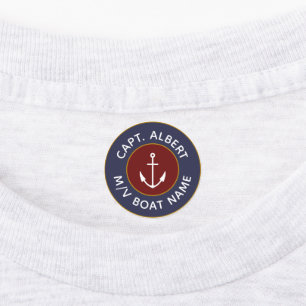 Captain Personalised Anchor Logo Iron On Labels