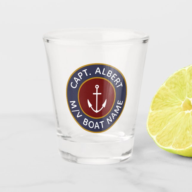 Captain Personalised Maroon Anchor Logo Shot Glass (Front)