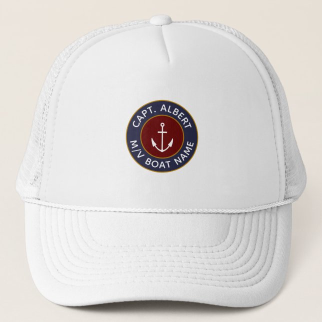 Captain Personalised Maroon Blue Anchor Logo Hat (Front)