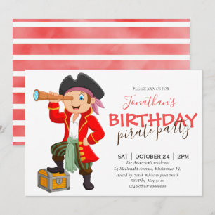 Captain pirate party boy birthday invitation