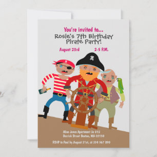 Captain Pirate with mates on deck birthday party Invitation