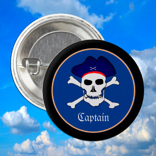 Captain, Pirates Flag & Skull in Hat party boys 3 Cm Round Badge