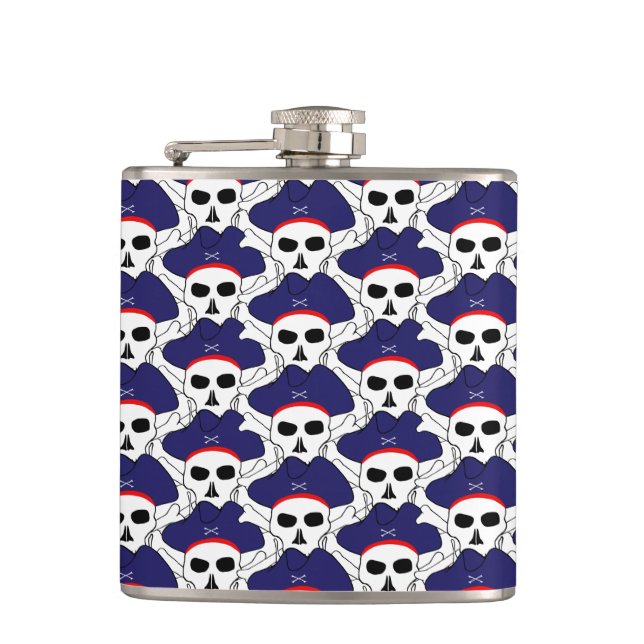 Captain & Pirates skull, pirates flag /treasure Hip Flask (Front)