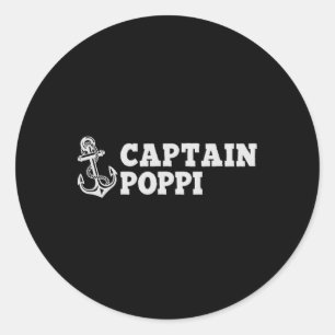Captain Poppi Sailing Boating Vintage Boat Anchor Classic Round Sticker
