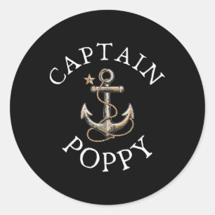 Captain Poppy Boat Sailing Boating Vintage Anchor Classic Round Sticker