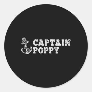 Captain Poppy Sailing Boating Vintage Boat Anchor Classic Round Sticker