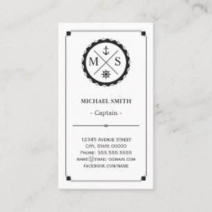 Captain - Retro Nautical Monogram Business Card