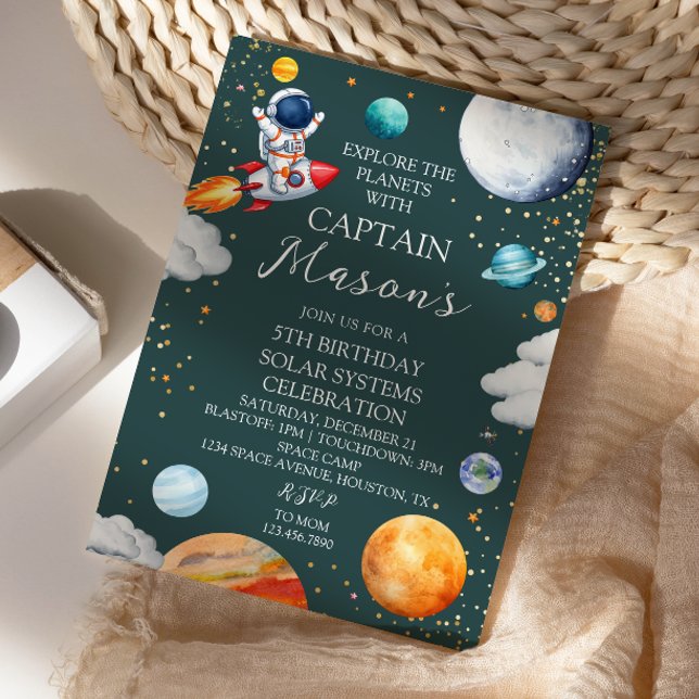 Captain Rocket Explorer Space Adventure Kids Birth Invitation (Creator Uploaded)