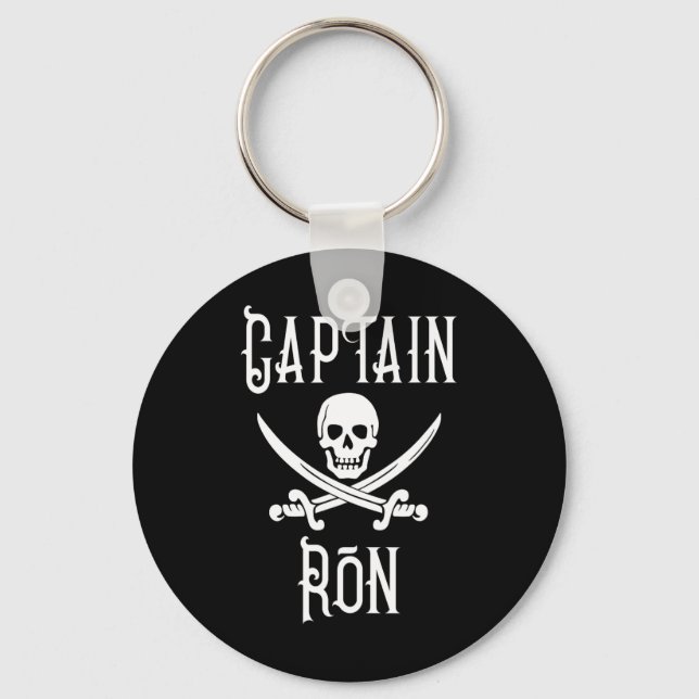 Captain Ron Personalised Pirate Skull Boating  Key Ring (Front)