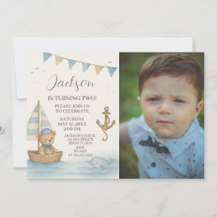 Captain’s Nautical Birthday Invitation with photo