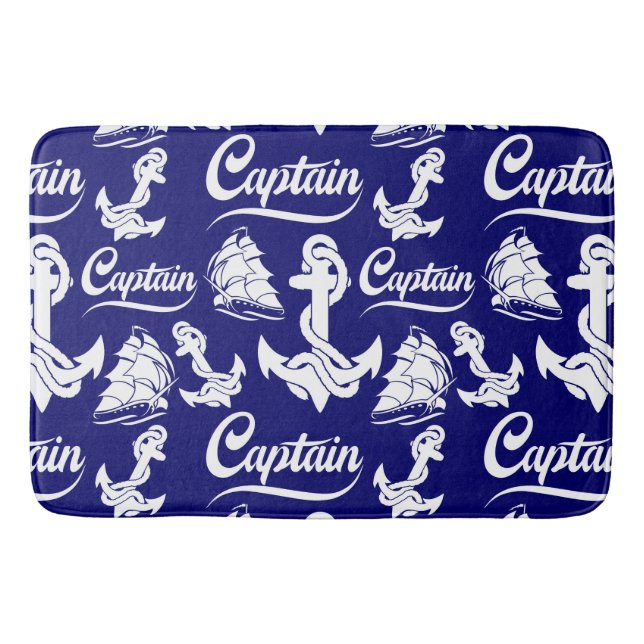 Captain Sailboat Anchor Nautical Design Bath Mat (Front)