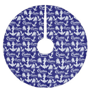 Captain Sailboat Anchor Nautical Design Brushed Polyester Tree Skirt