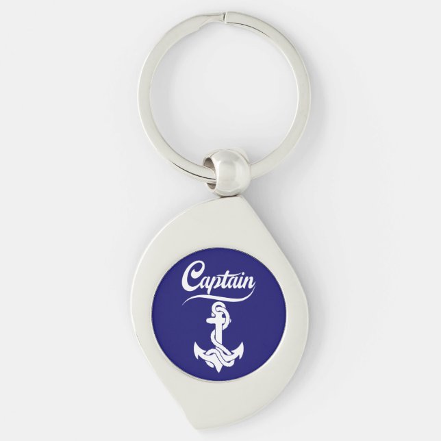 Captain Sailboat Anchor Nautical Design Key Ring (Front)