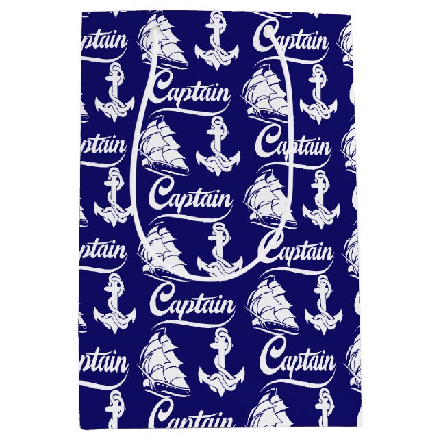 Captain Sailboat Anchor Nautical Design Medium Gift Bag (Front)