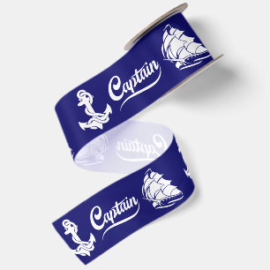 Captain Sailboat Anchor Nautical Design Satin Ribbon