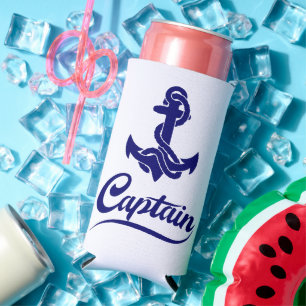 Captain Sailboat Anchor Nautical Design Seltzer Can Cooler