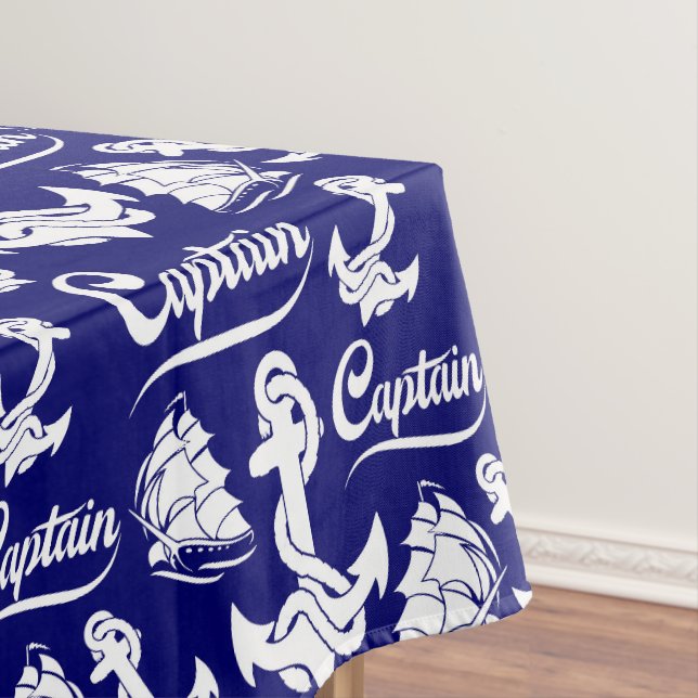 Captain Sailboat Anchor Nautical Design Tablecloth (In Situ)