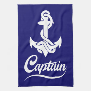 Captain Sailboat Anchor Nautical Design Tea Towel