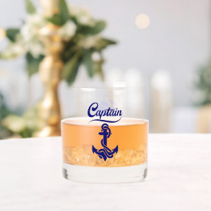 Captain Sailboat Anchor Nautical Design Whiskey Glass