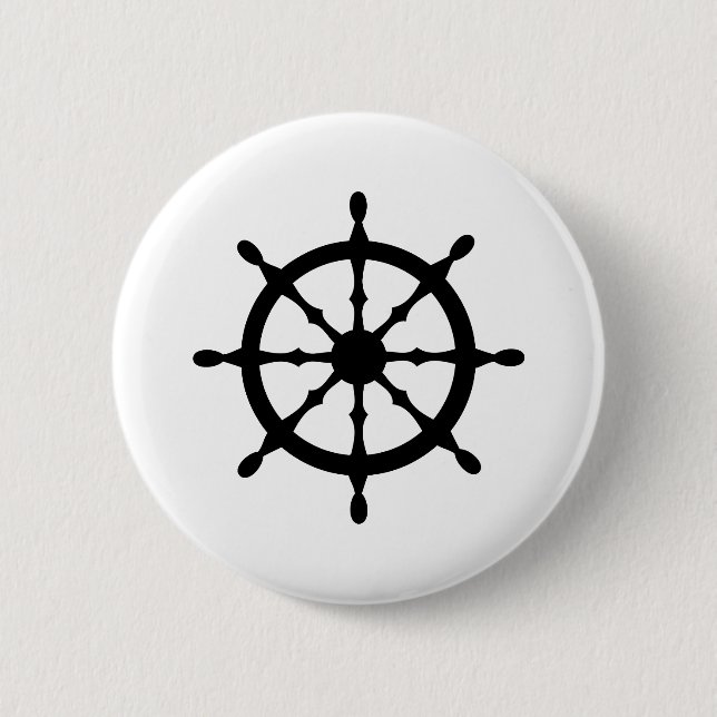 captain ship steering wheel 6 cm round badge (Front)